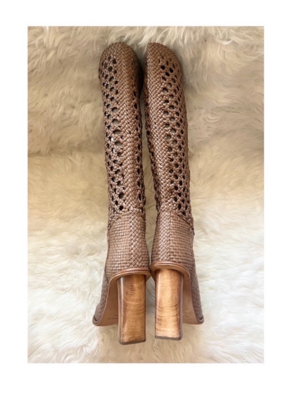 New! Ulla Johnson Hannah Woven Leather Knee-High Square Heel Boots - Picture 4 of 7